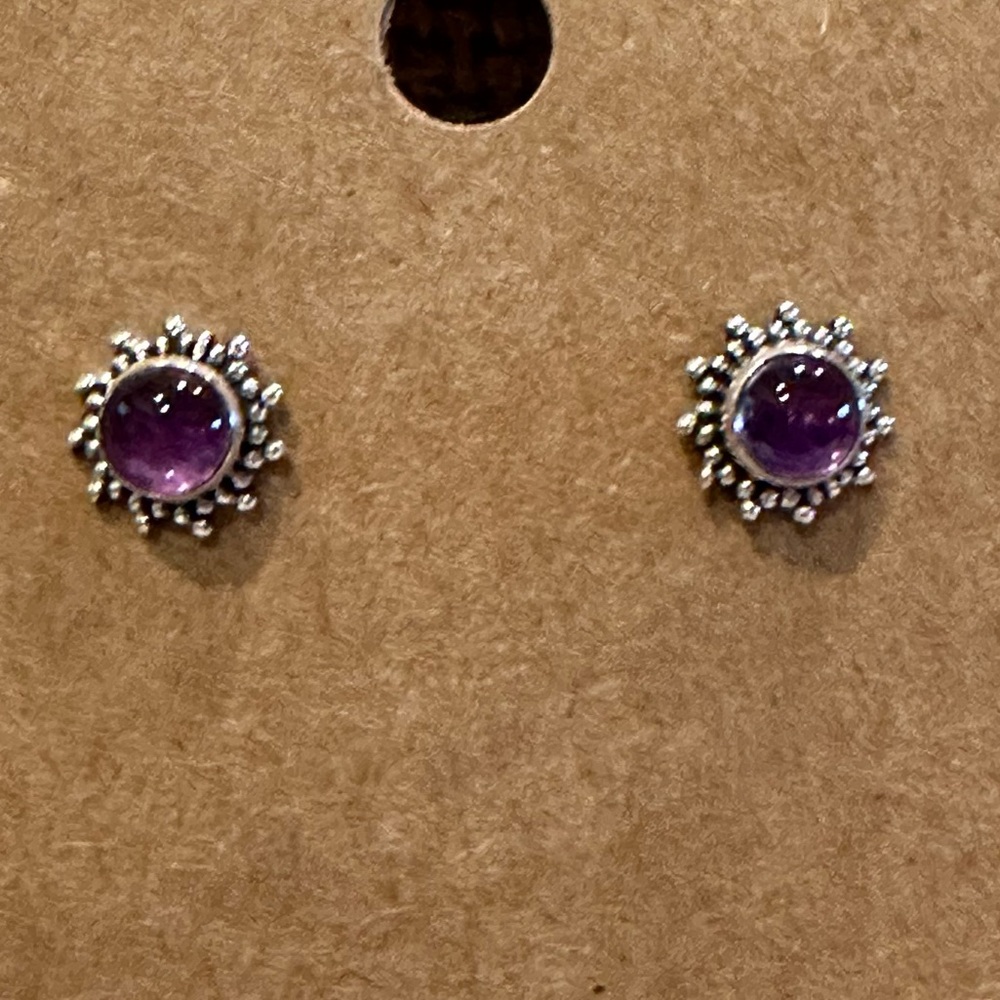925 Sterling Silver Amethyst Earrings- post back - Picture 3 of 9